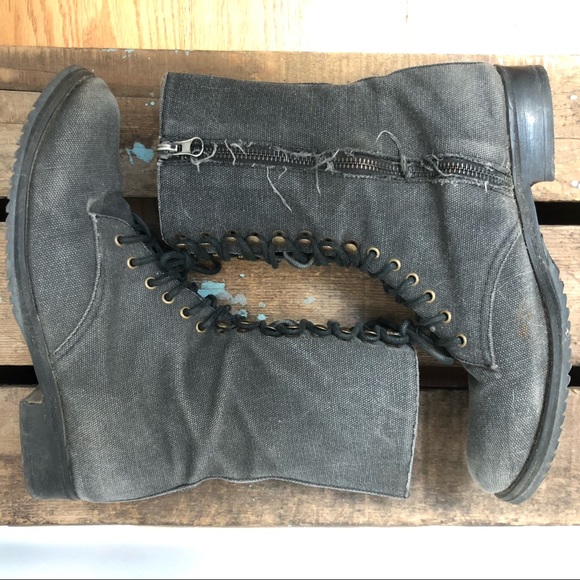 Jeffrey Campbell Grey Canvas Combat Boots - Picture 2 of 8